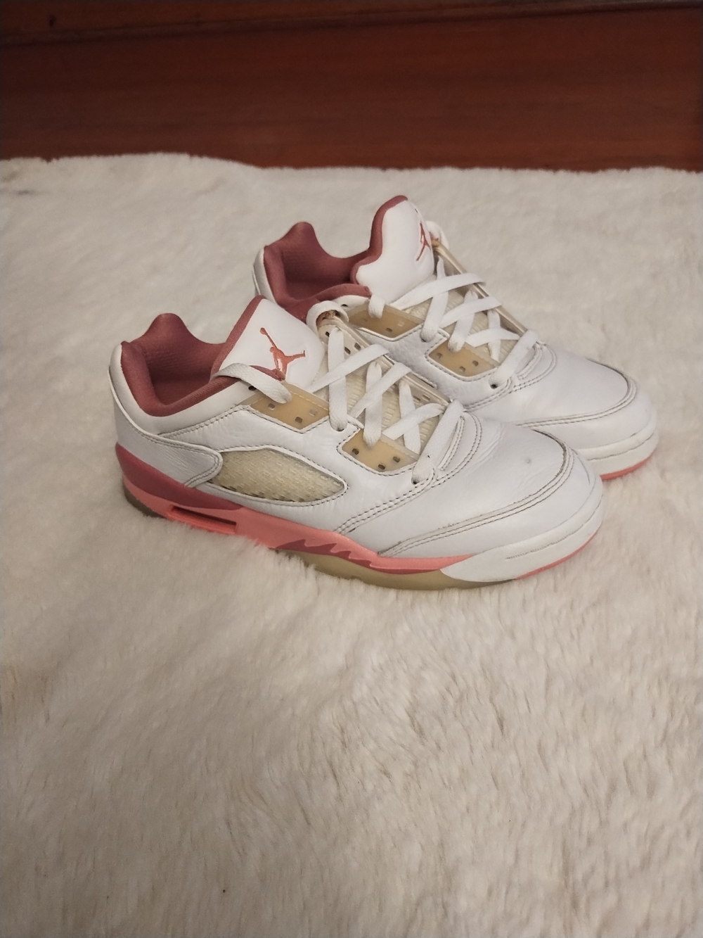 Jordan White and Rose Pink Low-Top Sneakers